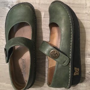 Green leather Alegria Maryjanes